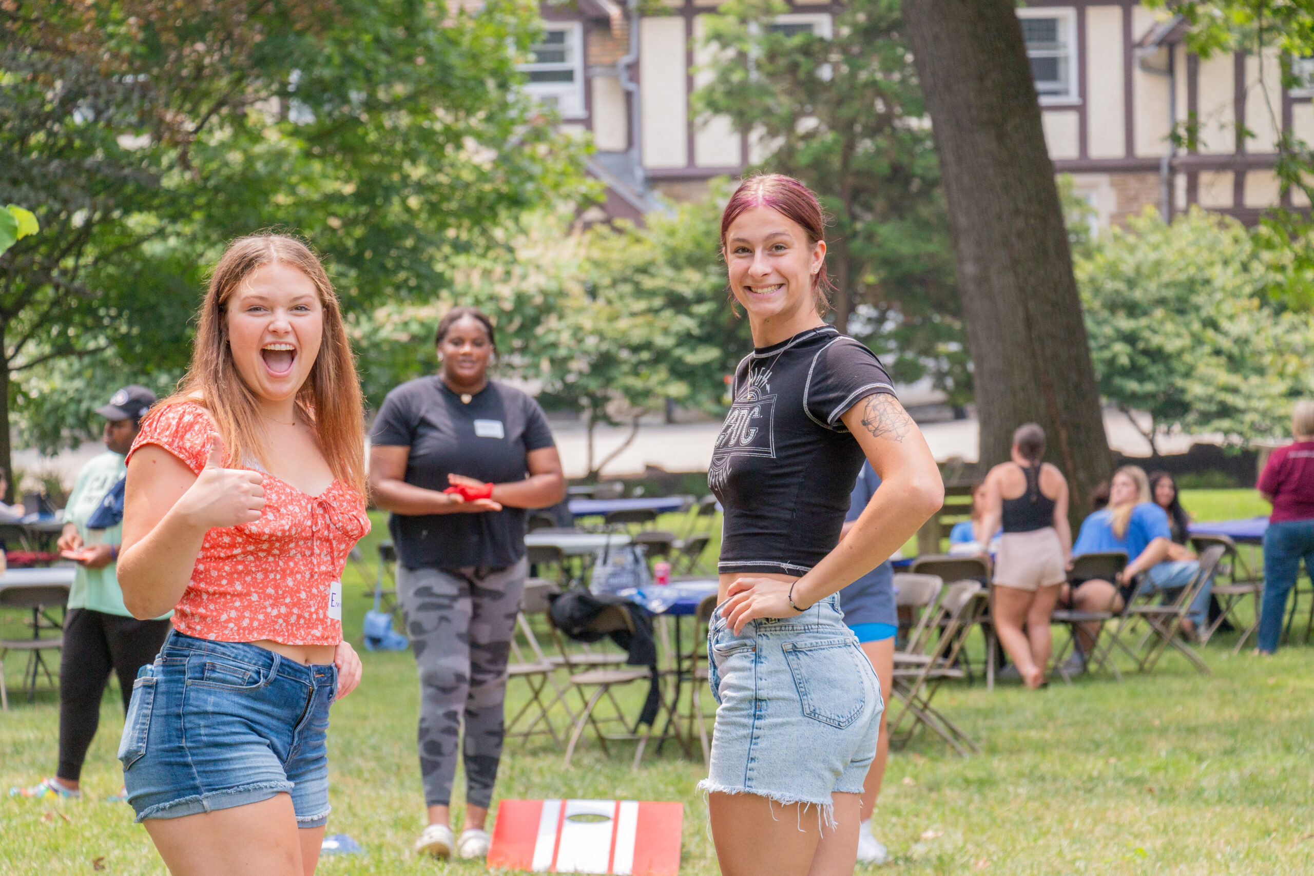 First-year students playing lawn games at their Beginnings Orientation in August. Photo via Cabrini University Flickr.